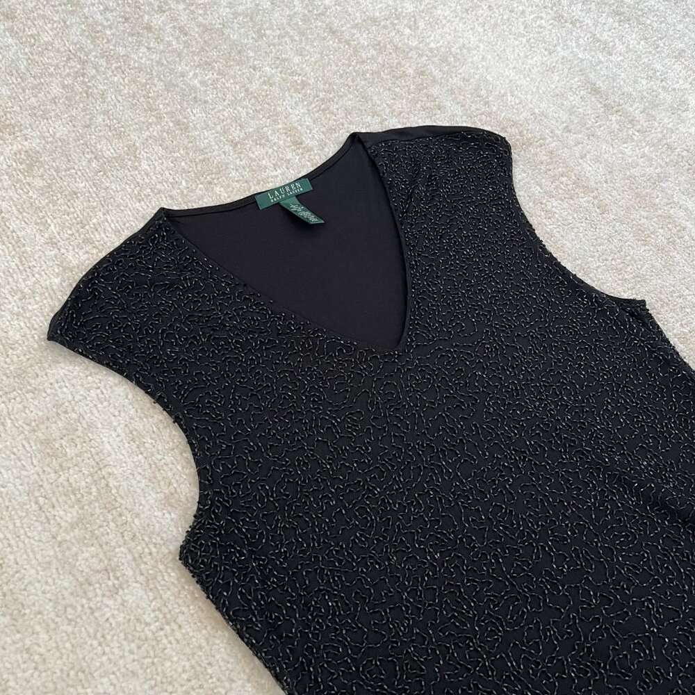 Lauren Ralph Lauren Black Beaded Sleeveless Blouse Top L - Picture 3 of 8